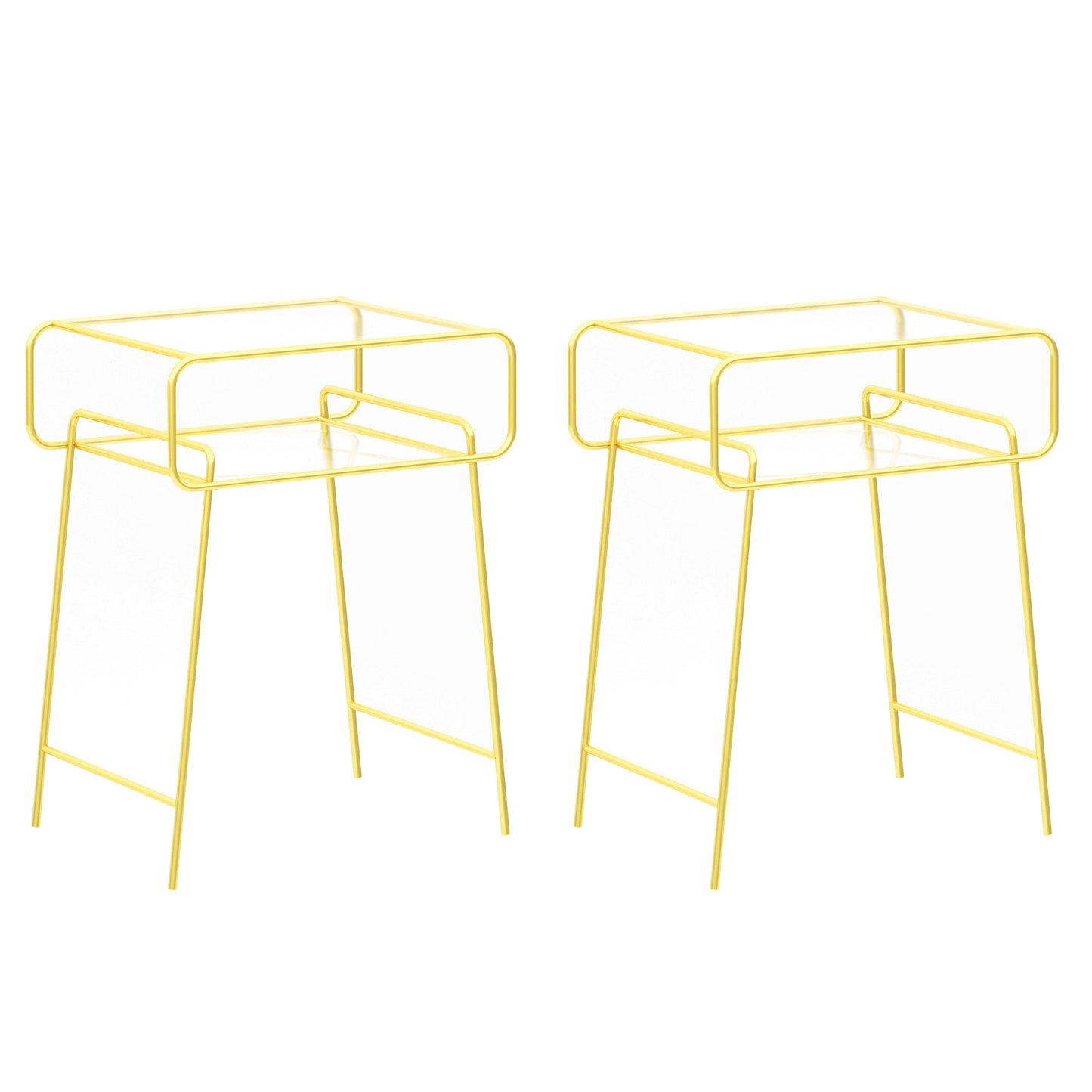 Mesa nocturna industrial de vidrio de vidrio de metal con 1 estante, 20.9 "de alto