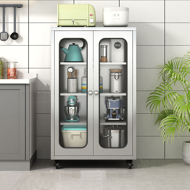 Modern Style Sideboard Metal Sideboard with Door for Kitchen Use 24"L x 16"W x 42"H Tempered Glass Clearhalo 'buffet_sideboard' 'Buffets & Sideboards' 'furn' 'furn_buffet_sideboard' 'Furniture' 'Kitchen & Dining Furniture' 5959872