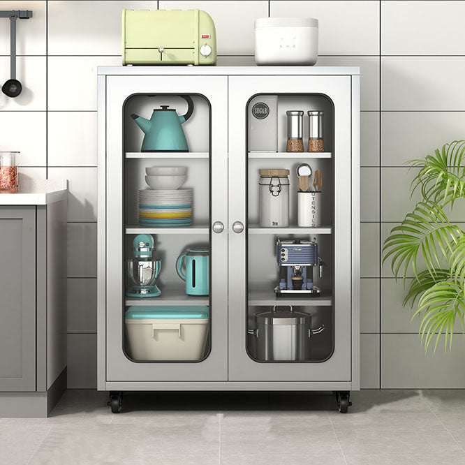 Modern Style Sideboard Metal Sideboard with Door for Kitchen Use 31"L x 16"W x 42"H Tempered Glass Clearhalo 'buffet_sideboard' 'Buffets & Sideboards' 'furn' 'furn_buffet_sideboard' 'Furniture' 'Kitchen & Dining Furniture' 5959886