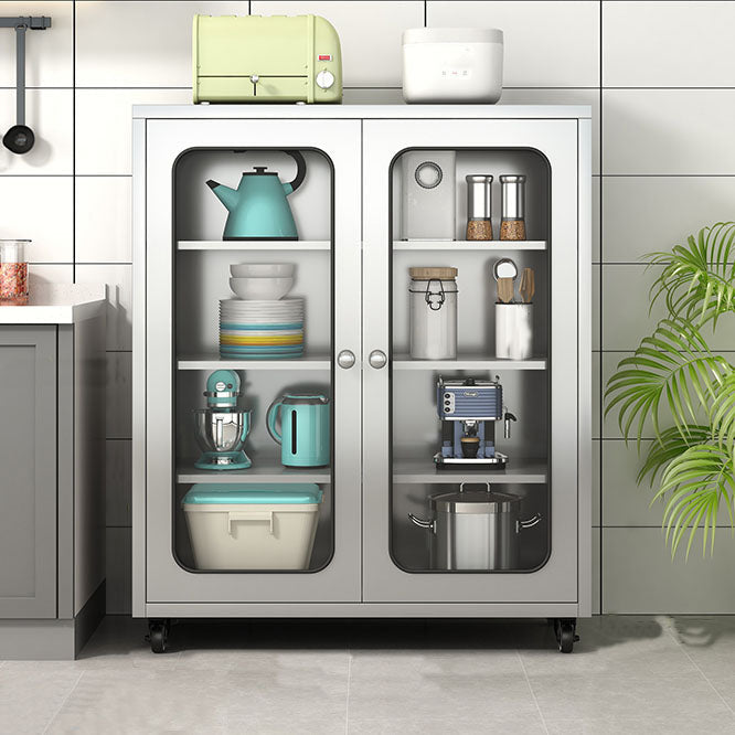 Modern Style Sideboard Metal Sideboard with Door for Kitchen Use 35.5"L x 16"W x 42"H Tempered Glass Clearhalo 'buffet_sideboard' 'Buffets & Sideboards' 'furn' 'furn_buffet_sideboard' 'Furniture' 'Kitchen & Dining Furniture' 5959887