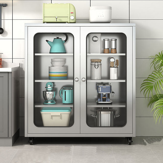 Modern Style Sideboard Metal Sideboard with Door for Kitchen Use 39"L x 16"W x 42"H Tempered Glass Clearhalo 'buffet_sideboard' 'Buffets & Sideboards' 'furn' 'furn_buffet_sideboard' 'Furniture' 'Kitchen & Dining Furniture' 5959893