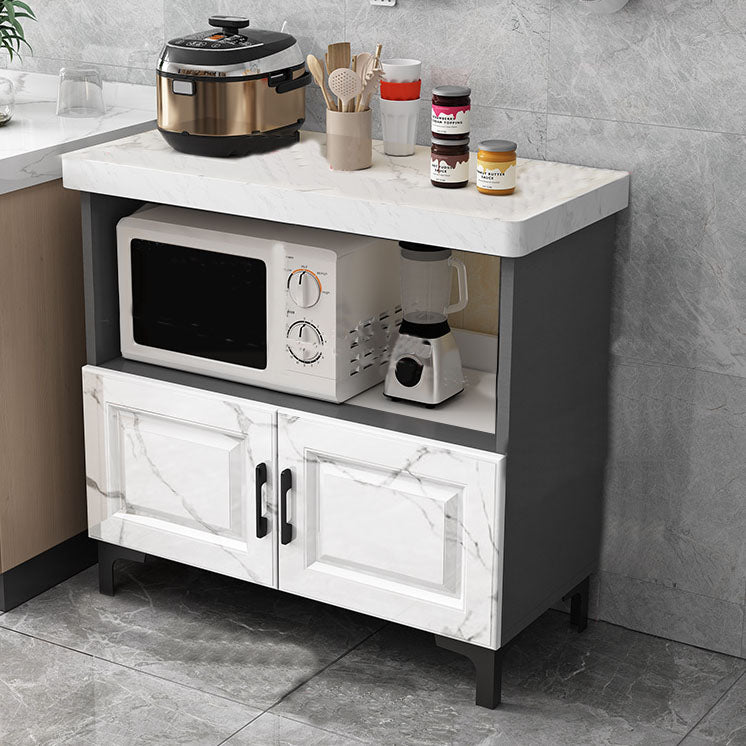 Modern Sideboard Stone Top Sideboard with Door for Kitchen Use 31"L x 16"W x 33"H Gray-White 2 Clearhalo 'buffet_sideboard' 'Buffets & Sideboards' 'furn' 'furn_buffet_sideboard' 'Furniture' 'Kitchen & Dining Furniture' 5959994