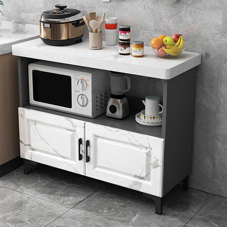 Modern Sideboard Stone Top Sideboard with Door for Kitchen Use 39"L x 16"W x 33"H Gray-White 2 Clearhalo 'buffet_sideboard' 'Buffets & Sideboards' 'furn' 'furn_buffet_sideboard' 'Furniture' 'Kitchen & Dining Furniture' 5959997