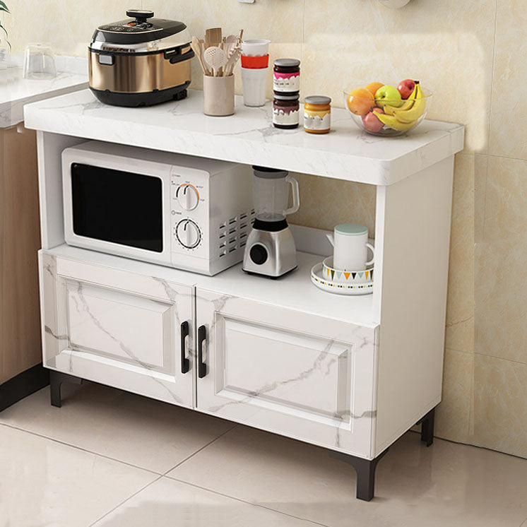 Modern Sideboard Stone Top Sideboard with Door for Kitchen Use 39"L x 16"W x 33"H White-Gray 2 Clearhalo 'buffet_sideboard' 'Buffets & Sideboards' 'furn' 'furn_buffet_sideboard' 'Furniture' 'Kitchen & Dining Furniture' 5960003