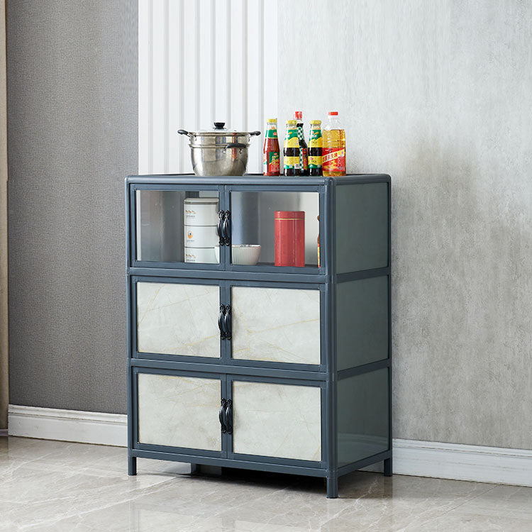 Sideboard in metallo blu con porte di vetro moderno server da pranzo con armadi