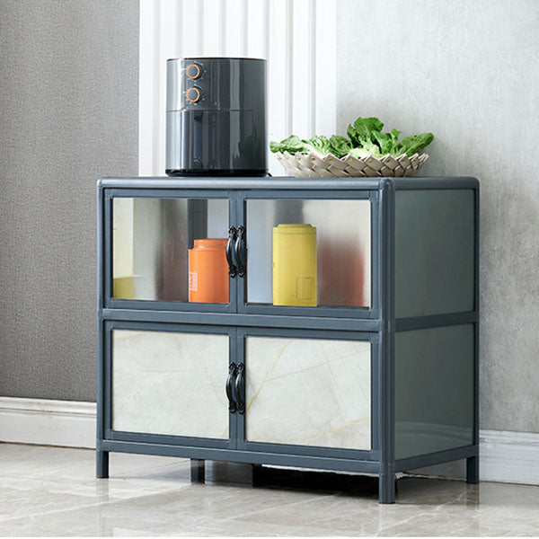 Sideboard in metallo blu con porte di vetro moderno server da pranzo con armadi