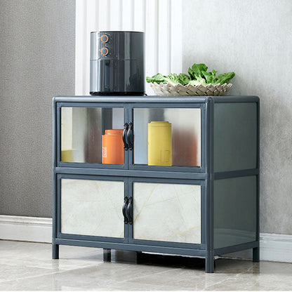 Sideboard in metallo blu con porte di vetro moderno server da pranzo con armadi