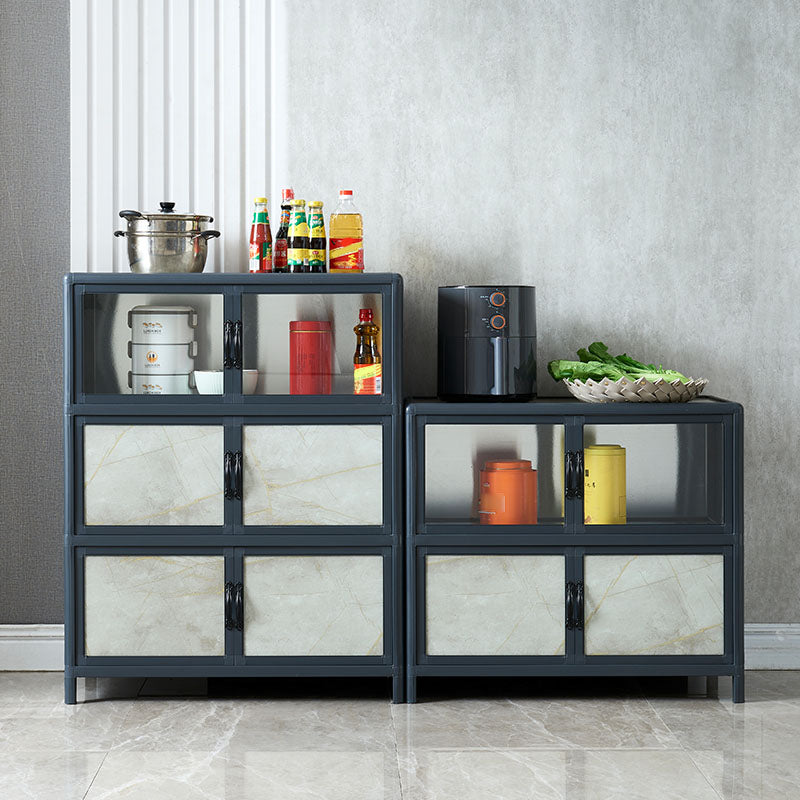 Sideboard in metallo blu con porte di vetro moderno server da pranzo con armadi