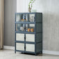 Sideboard in metallo blu con porte di vetro moderno server da pranzo con armadi