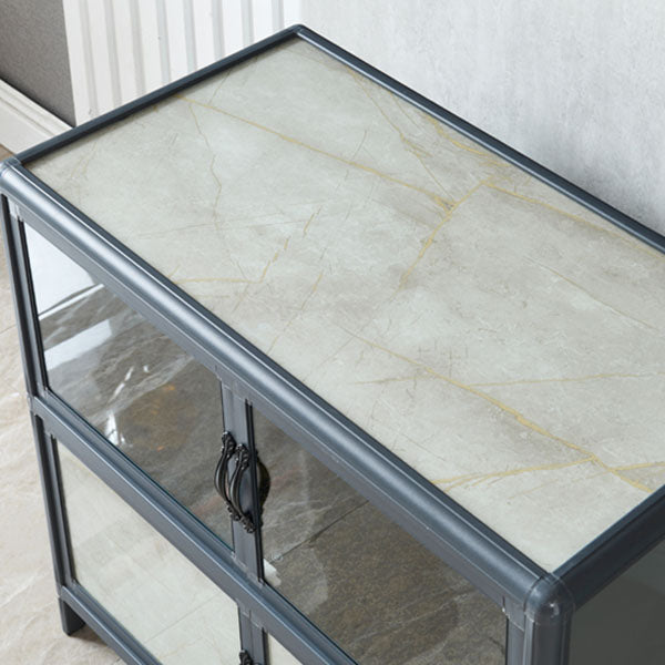 Sideboard in metallo blu con porte di vetro moderno server da pranzo con armadi