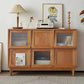 Contemporary Solid Wood Server with Doors Solid Wood Legs Sideboard 52.8"L x 15.7"W x 36.2"H Cherry Wood Vertical Glass Clearhalo 'buffet_sideboard' 'Buffets & Sideboards' 'furn' 'furn_buffet_sideboard' 'Furniture' 'Kitchen & Dining Furniture' 5960171