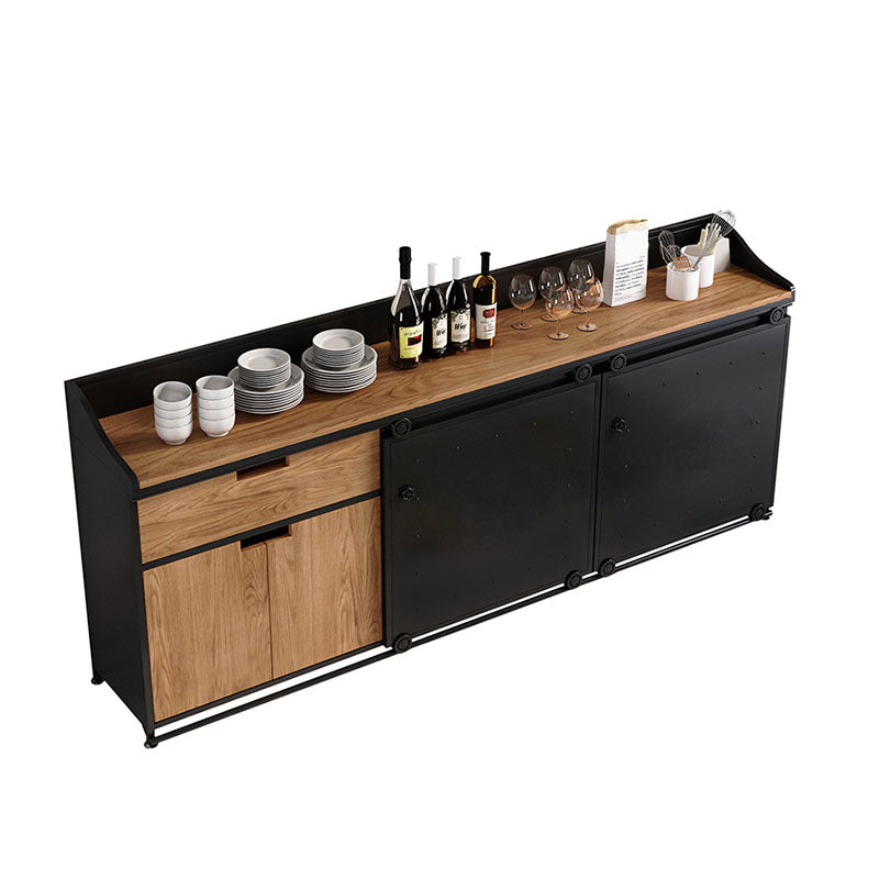 Modern Engineered Wood Sideboard Sliding Doors Sideboard for Living Room 71"L x 16"W x 35"H Black Clearhalo 'buffet_sideboard' 'Buffets & Sideboards' 'furn' 'furn_buffet_sideboard' 'Furniture' 'Kitchen & Dining Furniture' 5960226