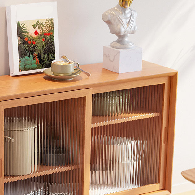 Contemporary Sliding Doors Sideboard Solid Wood Sideboard with 4 Drawer Clearhalo 'buffet_sideboard' 'Buffets & Sideboards' 'furn' 'furn_buffet_sideboard' 'Furniture' 'Kitchen & Dining Furniture' 5960292