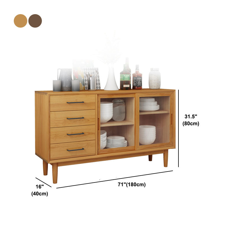 Contemporary Sliding Doors Sideboard Solid Wood Sideboard with 4 Drawer Clearhalo 'buffet_sideboard' 'Buffets & Sideboards' 'furn' 'furn_buffet_sideboard' 'Furniture' 'Kitchen & Dining Furniture' 5960300