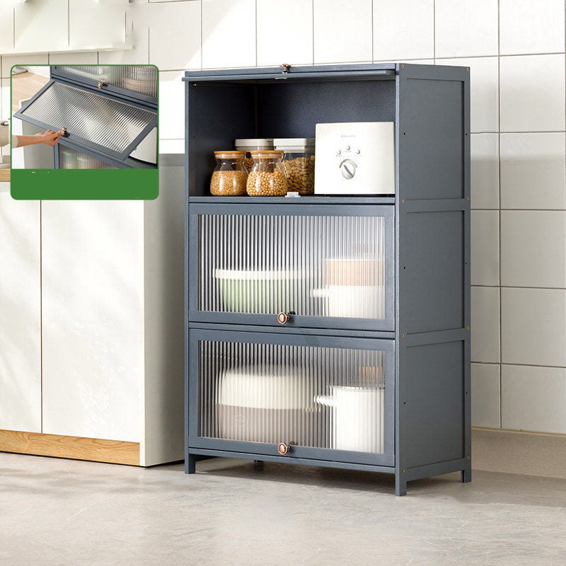 Puertas de vidrio gris Servidor de comedor Servidor de bambú contemporáneo para cocina