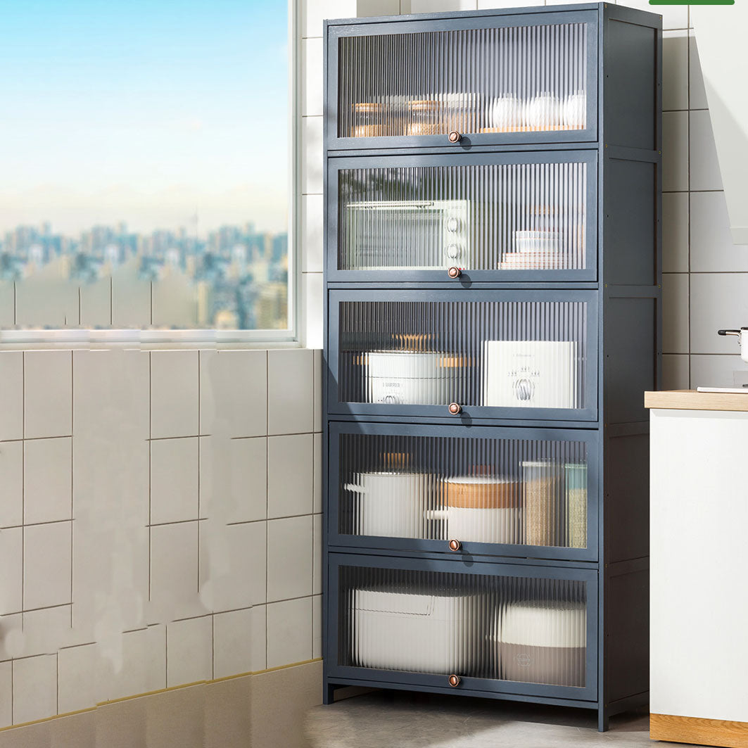 Puertas de vidrio gris Servidor de comedor Servidor de bambú contemporáneo para cocina