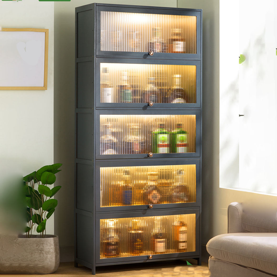 Puertas de vidrio gris Servidor de comedor Servidor de bambú contemporáneo para cocina