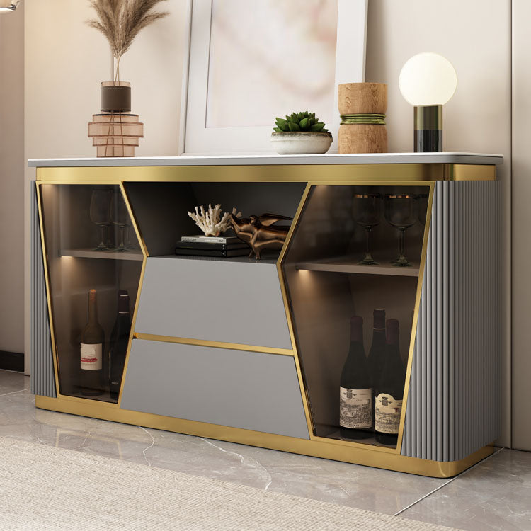 2-Door Dining Buffet Glam Buffet Sideboard with Drawers for Kitchen Grey Clearhalo 'buffet_sideboard' 'Buffets & Sideboards' 'furn' 'furn_buffet_sideboard' 'Furniture' 'Kitchen & Dining Furniture' 5960390