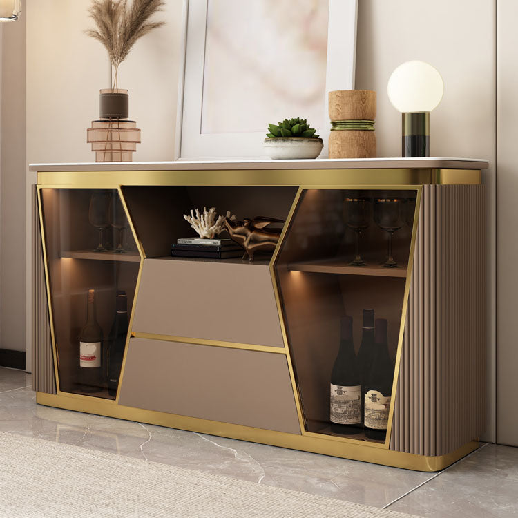 2-Door Dining Buffet Glam Buffet Sideboard with Drawers for Kitchen Khaki Clearhalo 'buffet_sideboard' 'Buffets & Sideboards' 'furn' 'furn_buffet_sideboard' 'Furniture' 'Kitchen & Dining Furniture' 5960391