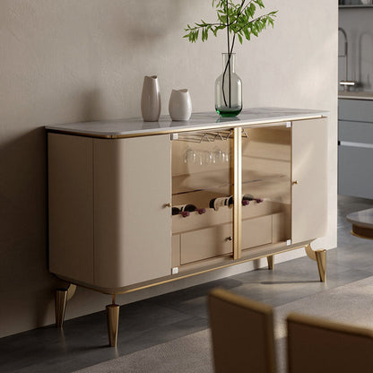 Sideboard a buffet in pietra e legno con supporto a buffet glam del cassetto