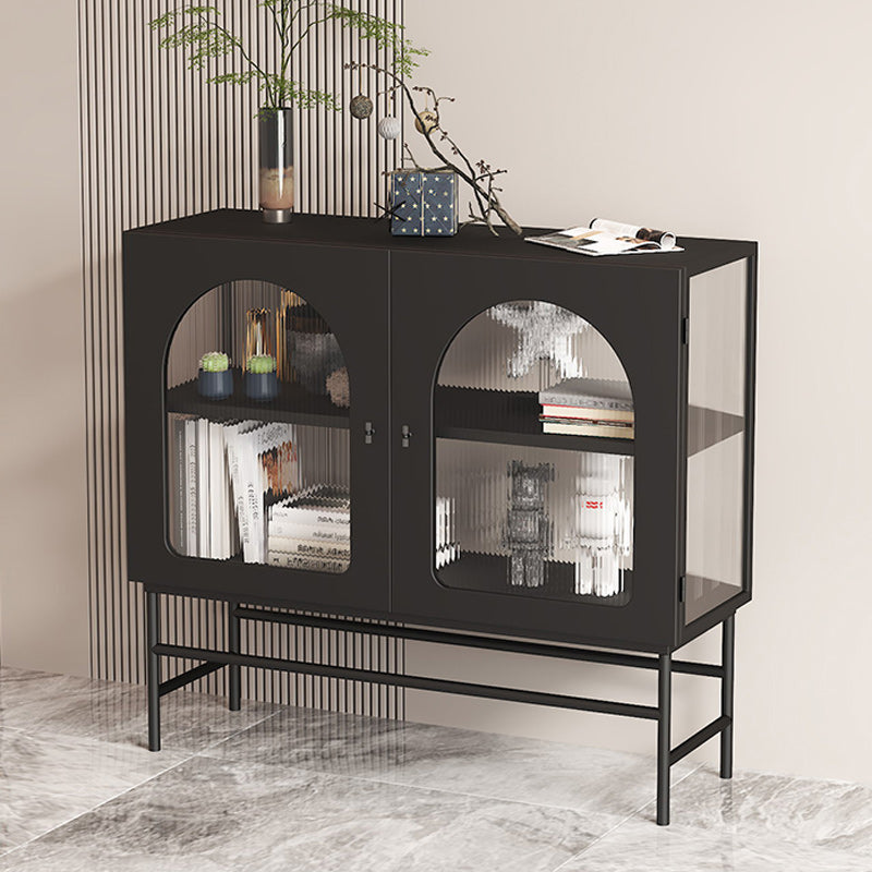 Contemporary Glass Doors Storage Sideboard Metal 2-Door Sideboard Clearhalo 'buffet_sideboard' 'Buffets & Sideboards' 'furn' 'furn_buffet_sideboard' 'Furniture' 'Kitchen & Dining Furniture' 5960525