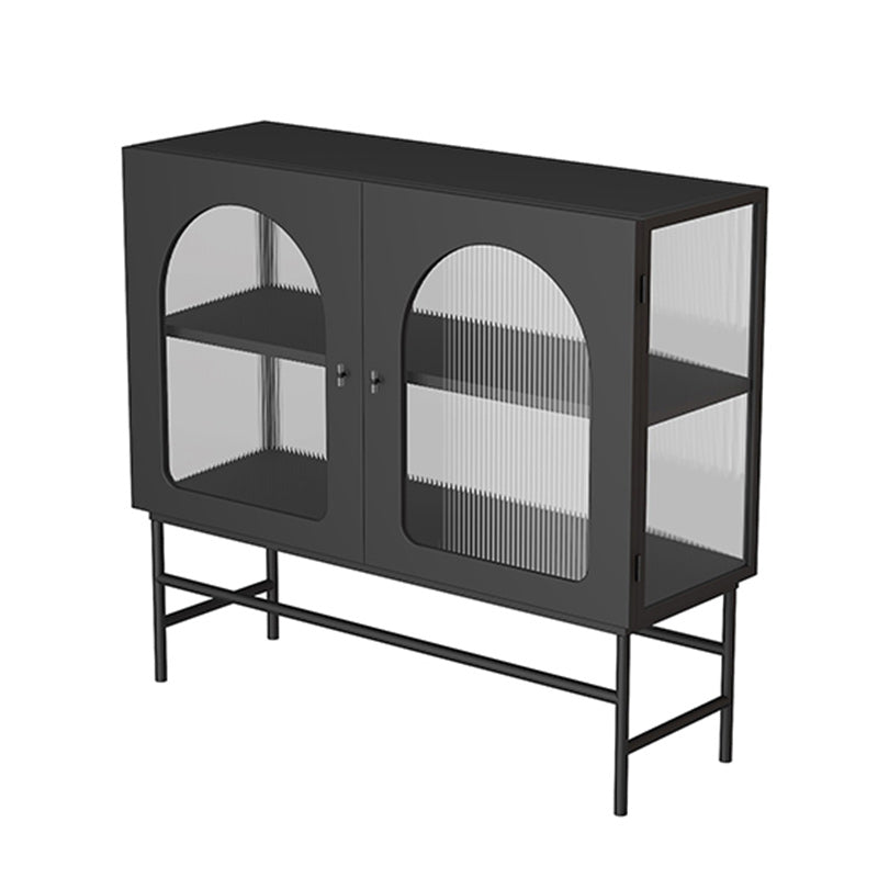 Contemporary Glass Doors Storage Sideboard Metal 2-Door Sideboard Black Clearhalo 'buffet_sideboard' 'Buffets & Sideboards' 'furn' 'furn_buffet_sideboard' 'Furniture' 'Kitchen & Dining Furniture' 5960526