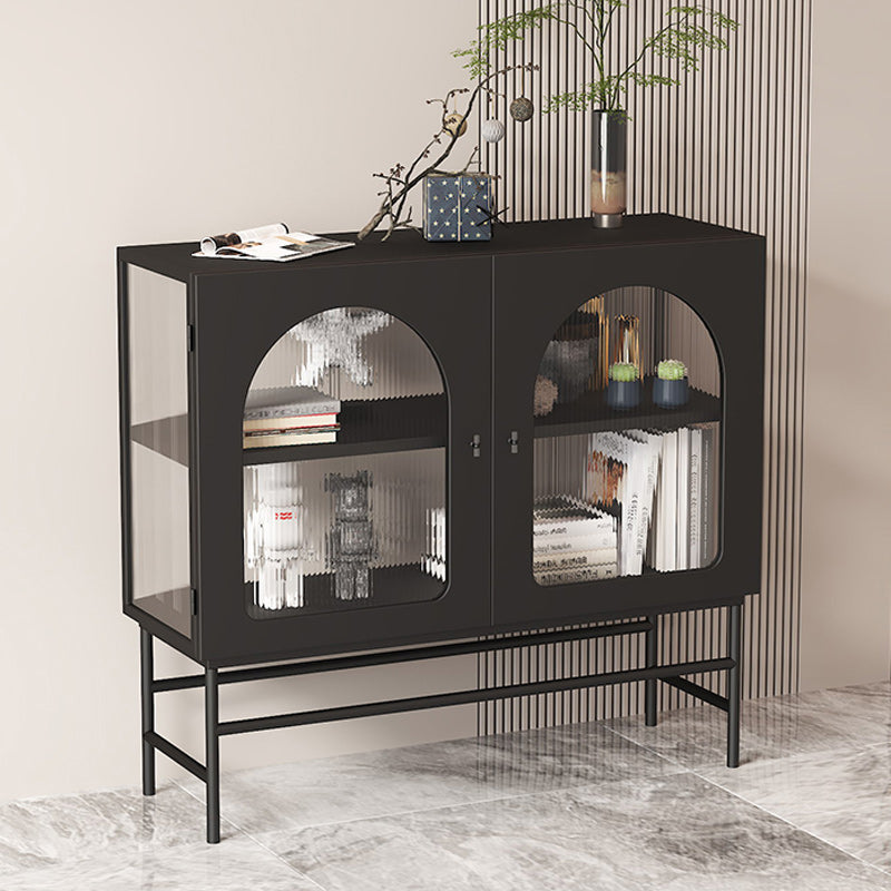 Contemporary Glass Doors Storage Sideboard Metal 2-Door Sideboard Clearhalo 'buffet_sideboard' 'Buffets & Sideboards' 'furn' 'furn_buffet_sideboard' 'Furniture' 'Kitchen & Dining Furniture' 5960532