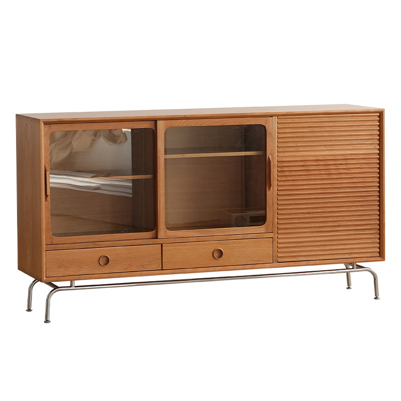 Porte scorrevoli in vetro Sideboard a buffet in legno massiccio moderno con 2 cassetti