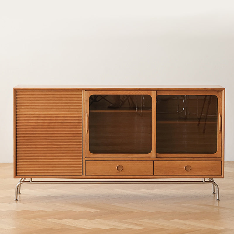 Porte scorrevoli in vetro Sideboard a buffet in legno massiccio moderno con 2 cassetti