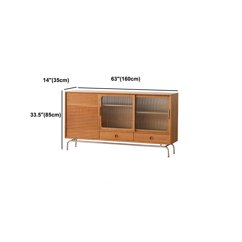 Porte scorrevoli in vetro Sideboard a buffet in legno massiccio moderno con 2 cassetti
