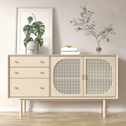 Beige Contemporary Dining Buffet Kitchen Sideboard with Cabinets Wicker & Rattan Clearhalo 'buffet_sideboard' 'Buffets & Sideboards' 'furn' 'furn_buffet_sideboard' 'Furniture' 'Kitchen & Dining Furniture' 5960576