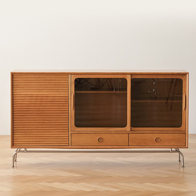 Brown Pine Wood Sideboard Modern Kitchen Dining Buffet with Doors and Drawers Clearhalo 'buffet_sideboard' 'Buffets & Sideboards' 'furn' 'furn_buffet_sideboard' 'Furniture' 'Kitchen & Dining Furniture' 5960656