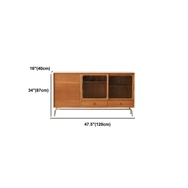 Brown Pine Wood Sideboard Modern Kitchen Dining Buffet with Doors and Drawers Clearhalo 'buffet_sideboard' 'Buffets & Sideboards' 'furn' 'furn_buffet_sideboard' 'Furniture' 'Kitchen & Dining Furniture' 5960664