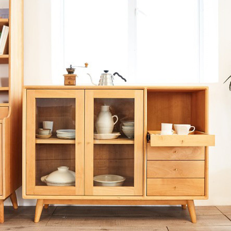 Hedendaagse massief houten zijde bord glazen deuren zijbord met laden