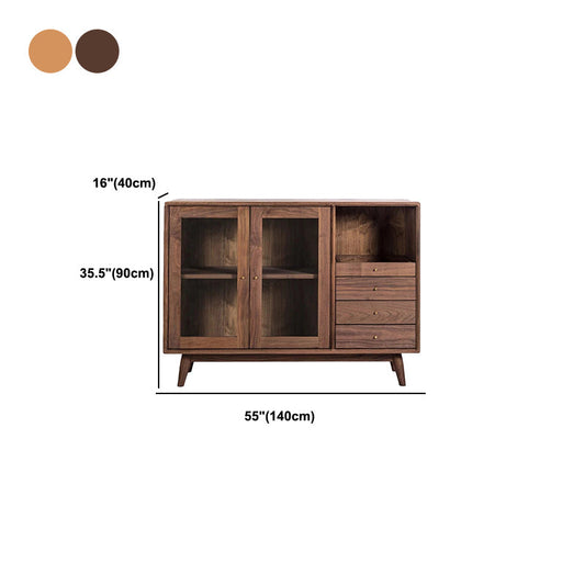Scheda laterale in legno massiccio contemporaneo Scheda di vetro con cassetti
