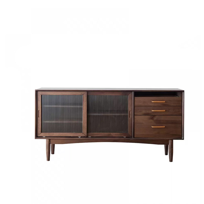Sideboard di porta scorrevole in legno massiccio contemporaneo con 3 cassetti