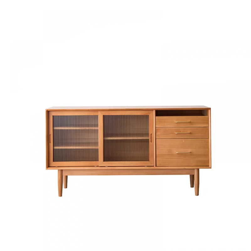 Sideboard di porta scorrevole in legno massiccio contemporaneo con 3 cassetti