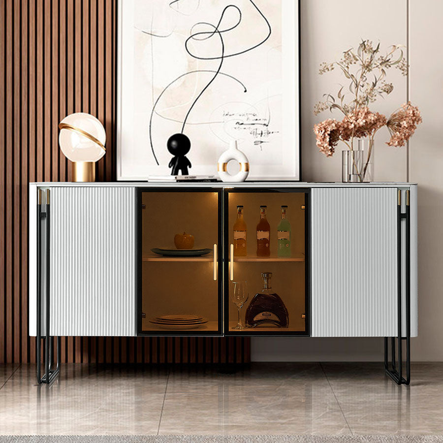 Finition polie Polibée en faux bois avec plaque de salle à manger Glam Glam Buffet avec armoires