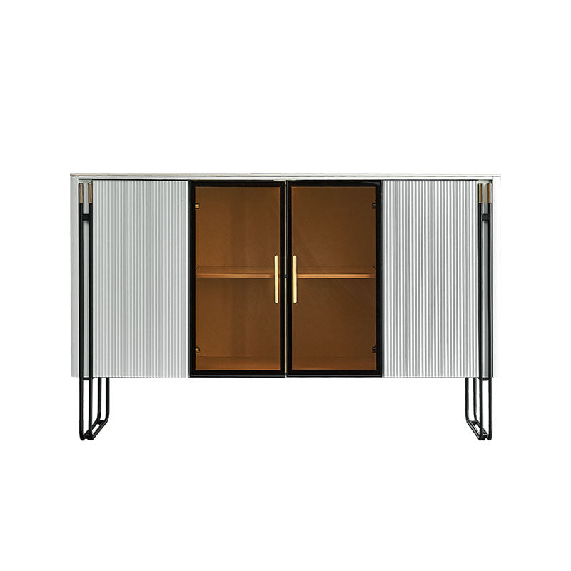 Finition polie Polibée en faux bois avec plaque de salle à manger Glam Glam Buffet avec armoires