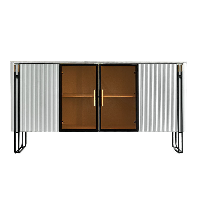 Finition polie Polibée en faux bois avec plaque de salle à manger Glam Glam Buffet avec armoires