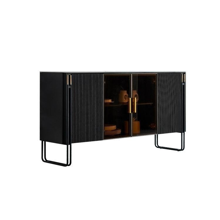 Finition polie Polibée en faux bois avec plaque de salle à manger Glam Glam Buffet avec armoires