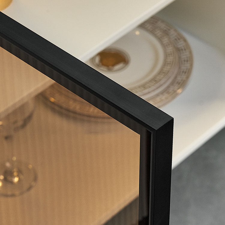 Finition polie Polibée en faux bois avec plaque de salle à manger Glam Glam Buffet avec armoires