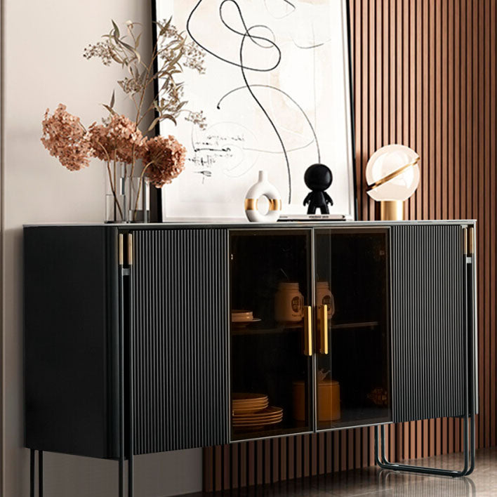 Finition polie Polibée en faux bois avec plaque de salle à manger Glam Glam Buffet avec armoires