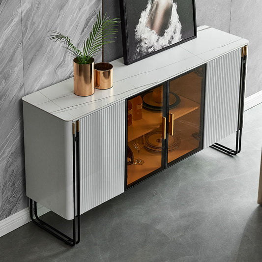 Finitura lucida Sideboard in legno finto con tasto da pranzo glam top in pietra con armadi