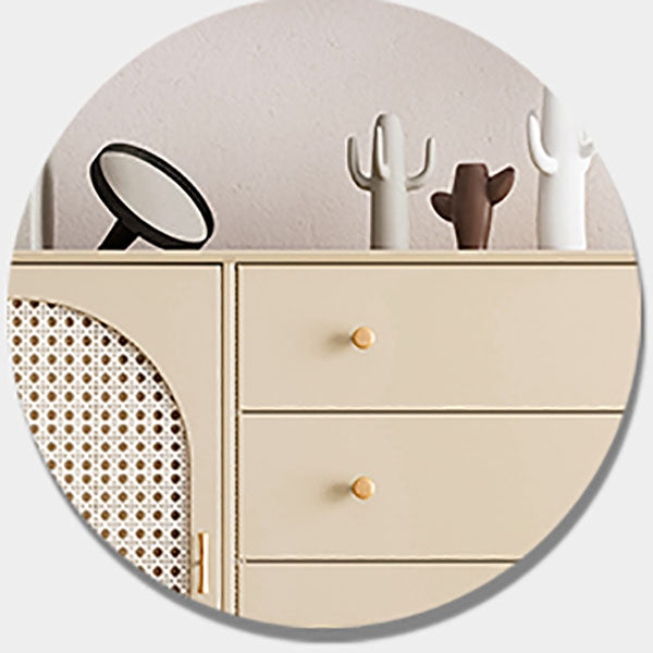 Buffet de salle à manger beige glam pour la cuisine buffet en faux bois avec armoires