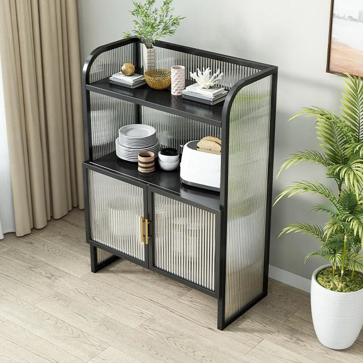 Serveur de restauration glamour avec trame de finition polie à cadre métallique avec portes en verre