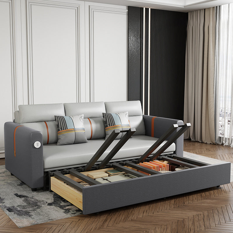 Divano convertibile di divano in pelle finta con braccio quadrato in grigio