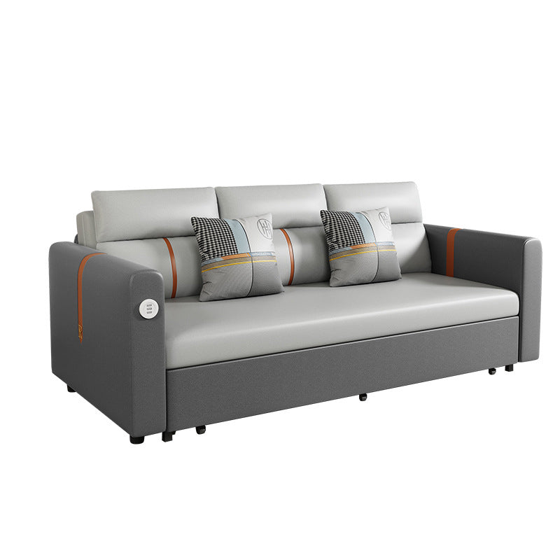 Divano convertibile di divano in pelle finta con braccio quadrato in grigio