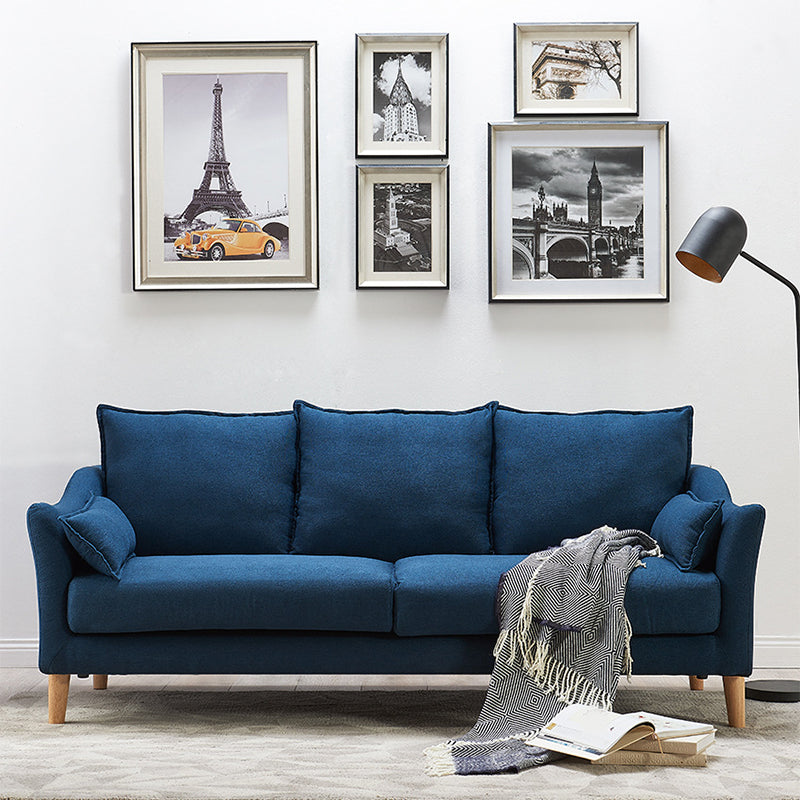 Divano posteriore in tessuto. Divano braccio inclinato moderno con gambe in legno