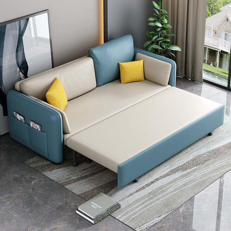 Canapé-lit en cuir faux canapé convertible carré contemporain en bleu